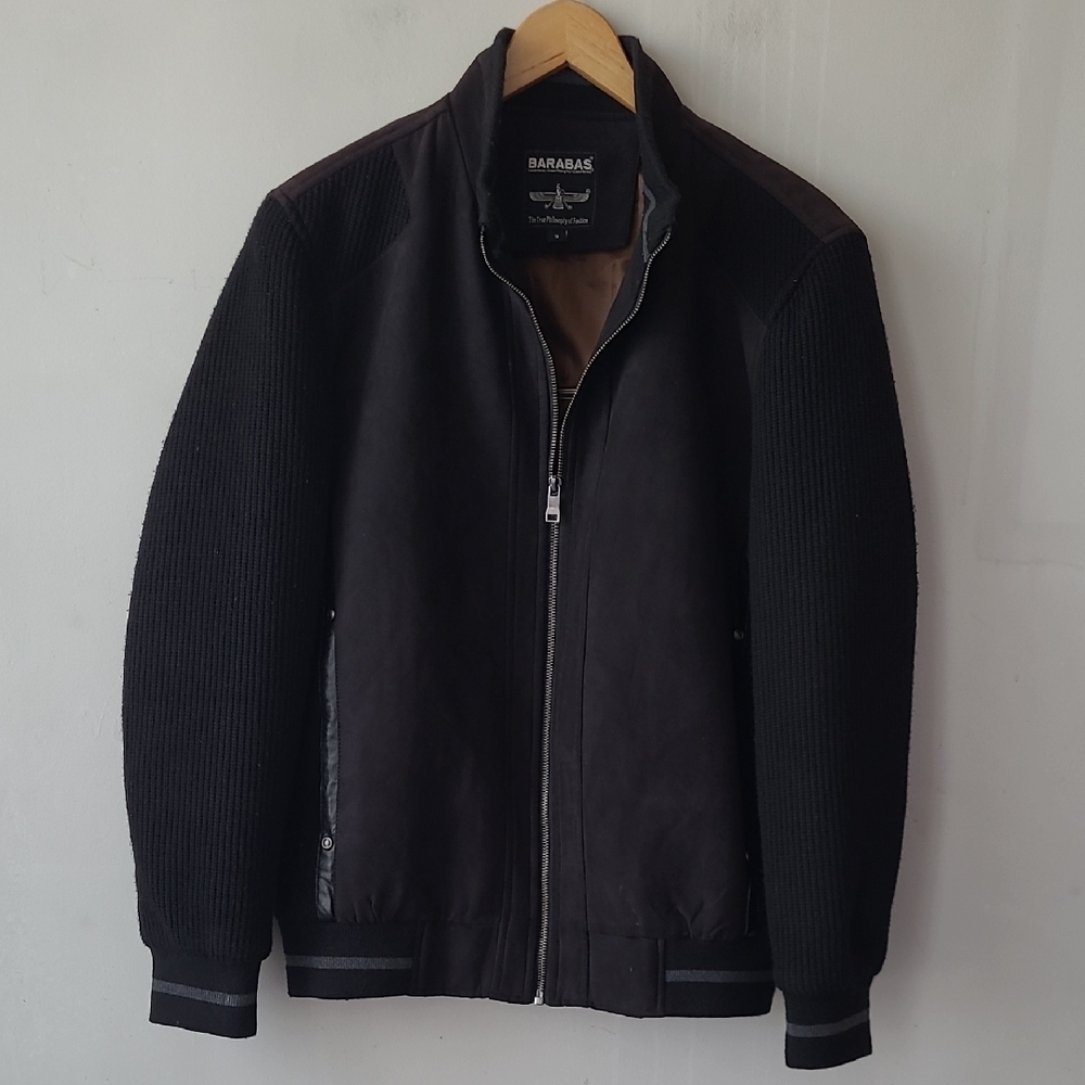 Barabas Men's Black Bomber Jacket with Ribbed Sleeves